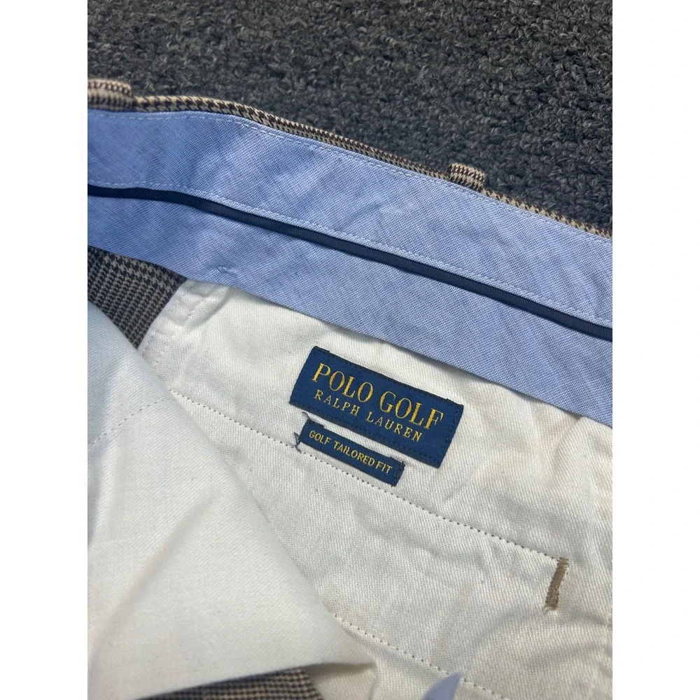 Polo Golf Ralph‎ Lauren Linen Blend Pants Brown Glen Plaid Mens 34x32 Tailored